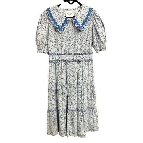 HYACINTH HOUSE Dresses & Skirts - Hyacinth House Blue Purple Floral Peter Pan Collar Midi Dress Womens Medium